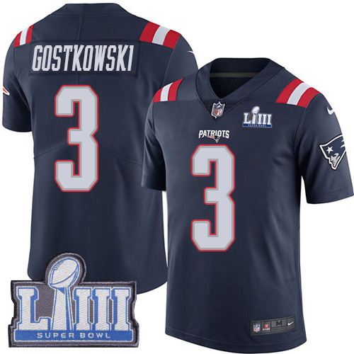 Nike Patriots #3 Stephen Gostkowski Navy Blue Super Bowl LIII Bound Men's Stitched NFL Limited Rush Jersey Nike Patriots #3 Stephen Gostkowski Navy Blue Super Bowl LIII Bound Men's Stitched NFL Limited Rush Jersey