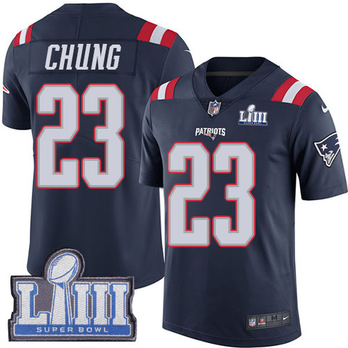 Nike Patriots #23 Patrick Chung Navy Blue Super Bowl LIII Bound Men's Stitched NFL Limited Rush Jersey Nike Patriots #23 Patrick Chung Navy Blue Super Bowl LIII Bound Men's Stitched NFL Limited Rush Jersey