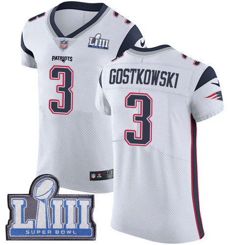 Nike Patriots #3 Stephen Gostkowski White Super Bowl LIII Bound Men's Stitched NFL Vapor Untouchable Elite Jersey Nike Patriots #3 Stephen Gostkowski White Super Bowl LIII Bound Men's Stitched NFL Vapor Untouchable Elite Jersey