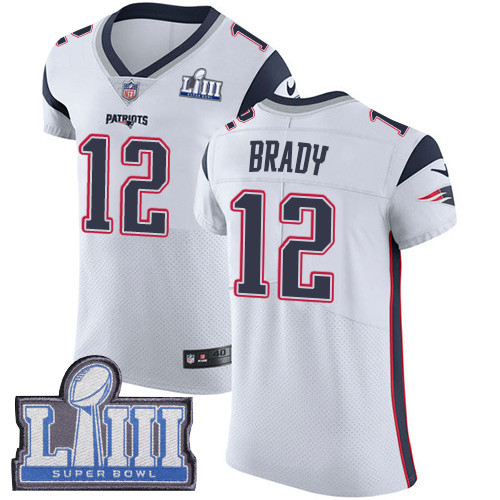 Nike Patriots #12 Tom Brady White Super Bowl LIII Bound Men's Stitched NFL Vapor Untouchable Elite Jersey Nike Patriots #12 Tom Brady White Super Bowl LIII Bound Men's Stitched NFL Vapor Untouchable Elite Jersey