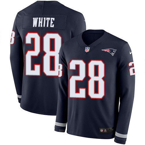 Nike Patriots #28 James White Navy Blue Team Color Men's Stitched NFL Limited Therma Long Sleeve Jersey Nike Patriots #28 James White Navy Blue Team Color Men's Stitched NFL Limited Therma Long Sleeve Jersey