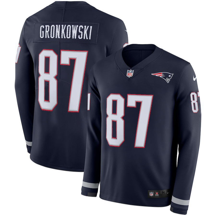 Nike Patriots 87 Rob Gronkowski Navy Therma Long Sleeve Jersey Nike Patriots 87 Rob Gronkowski Navy Therma Long Sleeve Jersey