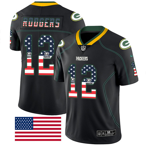 Nike Packers #12 Aaron Rodgers Black Men's Stitched NFL Limited Rush USA Flag Jersey Nike Packers #12 Aaron Rodgers Black Men's Stitched NFL Limited Rush USA Flag Jersey