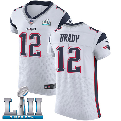 Nike Patriots #12 Tom Brady White Super Bowl LII Men's Stitched NFL Vapor Untouchable Elite Jersey Nike Patriots #12 Tom Brady White Super Bowl LII Men's Stitched NFL Vapor Untouchable Elite Jersey