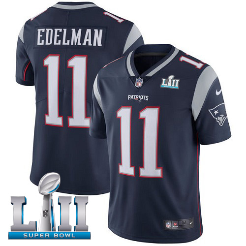 Nike Patriots #11 Julian Edelman Navy Blue Team Color Super Bowl LII Men's Stitched NFL Vapor Untouchable Limited Jersey Nike Patriots #11 Julian Edelman Navy Blue Team Color Super Bowl LII Men's Stitched NFL Vapor Untouchable Limited Jersey