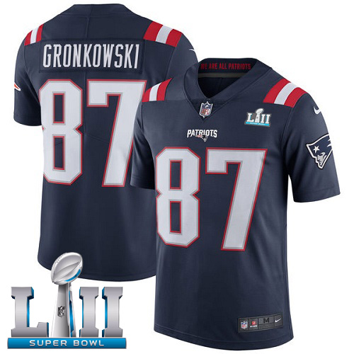 Nike Patriots #87 Rob Gronkowski Navy Blue Super Bowl LII Men's Stitched NFL Limited Rush Jersey Nike Patriots #87 Rob Gronkowski Navy Blue Super Bowl LII Men's Stitched NFL Limited Rush Jersey