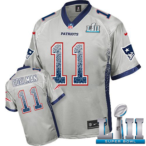 Nike Patriots #11 Julian Edelman Grey Super Bowl LII Men's Stitched NFL Elite Drift Fashion Jersey Nike Patriots #11 Julian Edelman Grey Super Bowl LII Men's Stitched NFL Elite Drift Fashion Jersey
