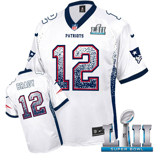 Nike Patriots #12 Tom Brady White Super Bowl LII Men's Stitched NFL Elite Drift Fashion Jersey Nike Patriots #12 Tom Brady White Super Bowl LII Men's Stitched NFL Elite Drift Fashion Jersey