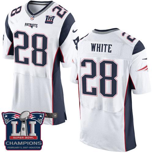 Nike Patriots #28 James White White Super Bowl LI Champions Men's Stitched NFL New Elite Jersey Nike Patriots #28 James White White Super Bowl LI Champions Men's Stitched NFL New Elite Jersey