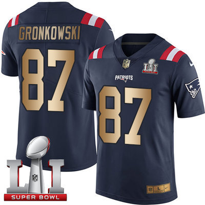 Nike Patriots #87 Rob Gronkowski Navy Blue Super Bowl LI 51 Men's Stitched NFL Limited Gold Rush Jersey Nike Patriots #87 Rob Gronkowski Navy Blue Super Bowl LI 51 Men's Stitched NFL Limited Gold Rush Jersey