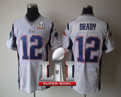 Nike Patriots #12 Tom Brady White Super Bowl LI 51 Men's Stitched NFL Elite Jersey Nike Patriots #12 Tom Brady White Super Bowl LI 51 Men's Stitched NFL Elite Jersey