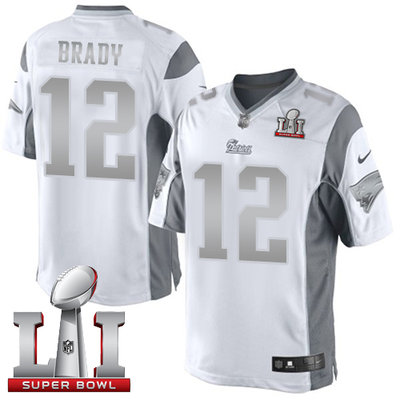 Nike Patriots #12 Tom Brady White Super Bowl LI 51 Men's Stitched NFL Limited Platinum Jersey Nike Patriots #12 Tom Brady White Super Bowl LI 51 Men's Stitched NFL Limited Platinum Jersey