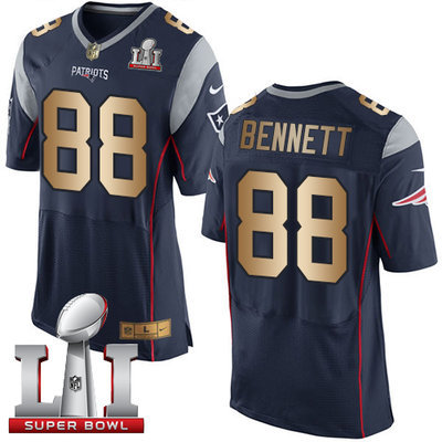 Nike Patriots #88 Martellus Bennett Navy Blue Team Color Super Bowl LI 51 Men's Stitched NFL New Elite Gold Jersey Nike Patriots #88 Martellus Bennett Navy Blue Team Color Super Bowl LI 51 Men's Stitched NFL New Elite Gold Jersey