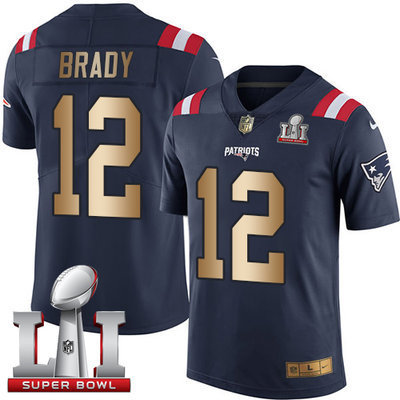 Nike Patriots #12 Tom Brady Navy Blue Super Bowl LI 51 Men's Stitched NFL Limited Gold Rush Jersey Nike Patriots #12 Tom Brady Navy Blue Super Bowl LI 51 Men's Stitched NFL Limited Gold Rush Jersey
