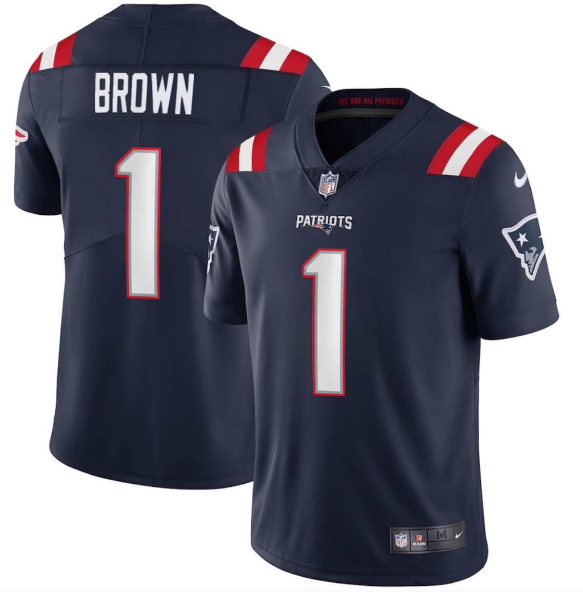 Men's New England Patriots #1 A.J. Brown Navy 2026 Vapor Limited Stitched Football Jersey
