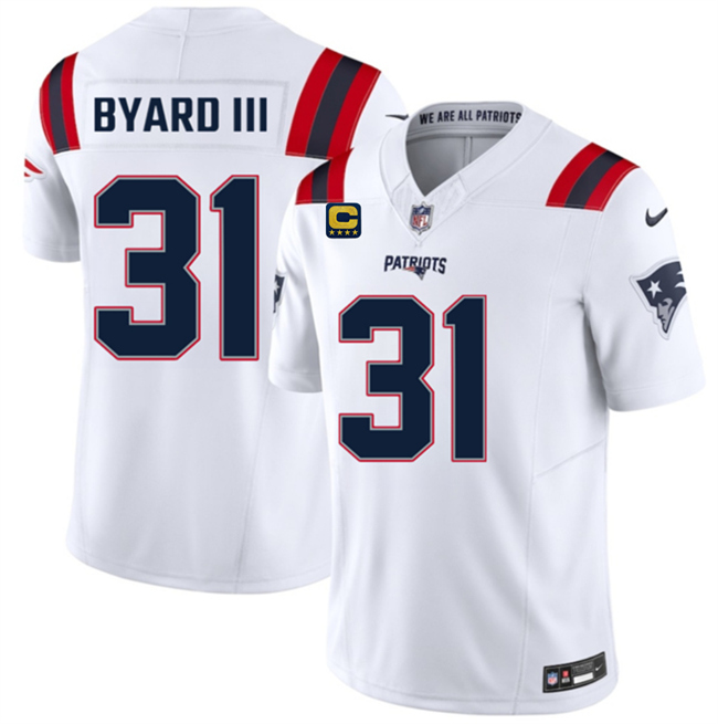 Men's New England Patriots #31 Kevin Byard III White 2026 F.U.S.E. 4-Star C Pach Vapor Limited Stitched Football Jersey Men's New England Patriots #31 Kevin Byard III White 2026 F.U.S.E. 4-Star C Pach Vapor Limited Stitched Football Jersey