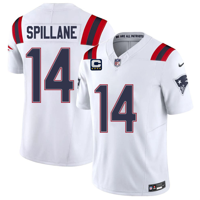 Men's New England Patriots #14 Robert Spillane White 2026 F.U.S.E. 4-Star C Pach Vapor Limited Stitched Football Jersey Men's New England Patriots #14 Robert Spillane White 2026 F.U.S.E. 4-Star C Pach Vapor Limited Stitched Football Jersey