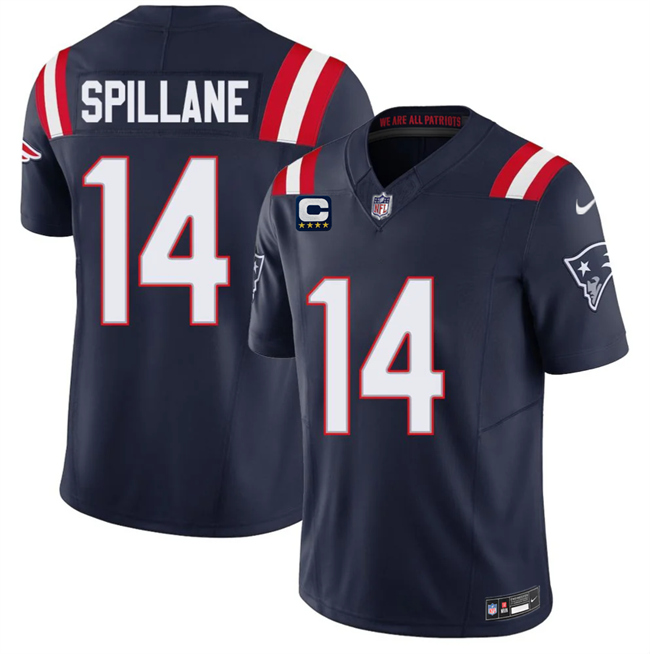 Men's New England Patriots #14 Robert Spillane Navy 2026 F.U.S.E. 4-Star C Pach Vapor Limited Stitched Football Jersey