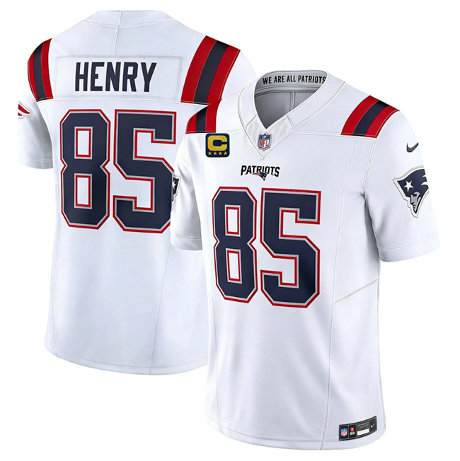 Men's New England Patriots #85 Hunter Henry White 2026 F.U.S.E. 4-Star C Pach Vapor Limited Stitched Football Jersey Men's New England Patriots #85 Hunter Henry White 2026 F.U.S.E. 4-Star C Pach Vapor Limited Stitched Football Jersey