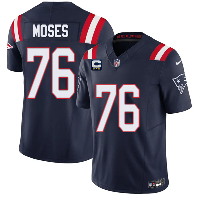 Men's New England Patriots #76 Morgan Moses Navy 2026 F.U.S.E. 3-Star C Pach Vapor Limited Stitched Football Jersey Men's New England Patriots #76 Morgan Moses Navy 2026 F.U.S.E. 3-Star C Pach Vapor Limited Stitched Football Jersey