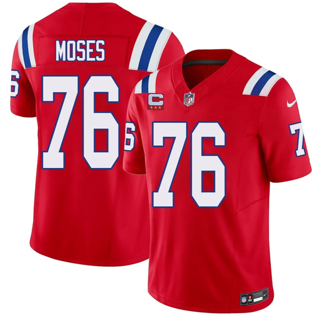 Men's New England Patriots #76 Morgan Moses Red 2026 F.U.S.E. 3-Star C Pach Vapor Limited Stitched Football Jersey Men's New England Patriots #76 Morgan Moses Red 2026 F.U.S.E. 3-Star C Pach Vapor Limited Stitched Football Jersey