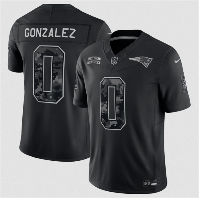Men's New England Patriots #0 Christian Gonzalez Black F.U.S.E. 2026 Salute to Service Limited Stitched Football Jersey Men's New England Patriots #0 Christian Gonzalez Black F.U.S.E. 2026 Salute to Service Limited Stitched Football Jersey