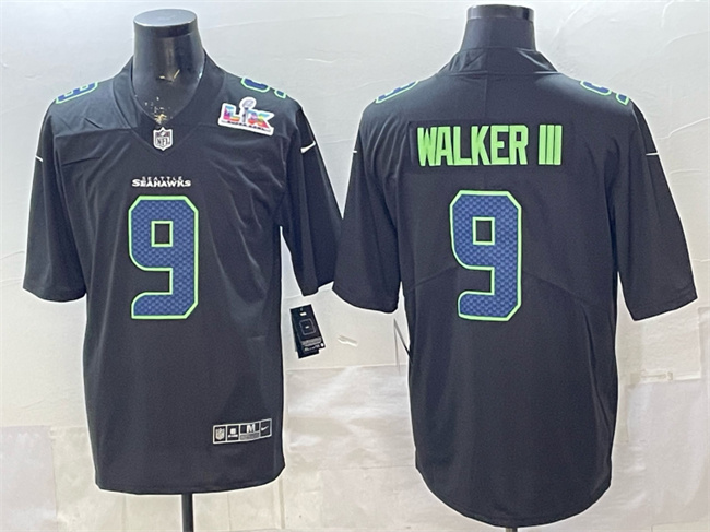 Men's Seattle Seahawks #9 Kenneth Walker III Black 2025 Super Bowl LX Patch Carbon Fashion Vapor Untouchable Limited Stitched Football Jersey Men's Seattle Seahawks #9 Kenneth Walker III Black 2025 Super Bowl LX Patch Carbon Fashion Vapor Untouchable Limited Stitched Football Jersey