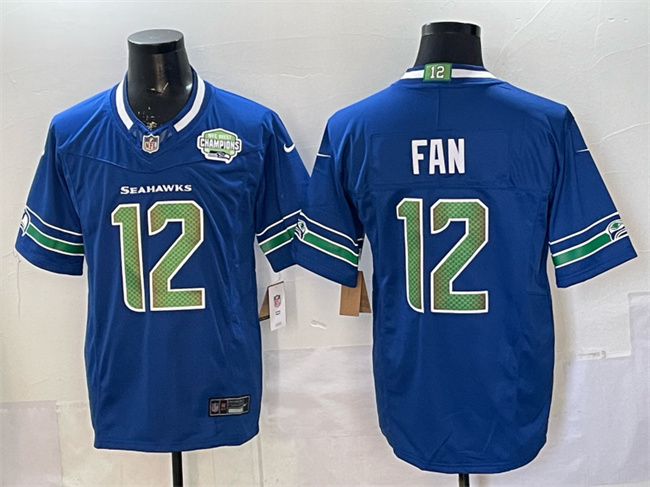 Men's Seattle Seahawks #12 Fan Royal F.U.S.E. 2025 NFC West Champions Patch Limited Stitched Football Jersey Men's Seattle Seahawks #12 Fan Royal F.U.S.E. 2025 NFC West Champions Patch Limited Stitched Football Jersey