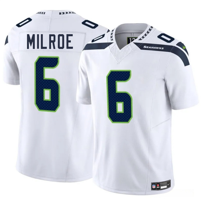 Men's Seattle Seahawks #6 Jalen Milroe White 2025 Draft F.U.S.E. Vapor Untouchable Limited Stitched Football Jersey Men's Seattle Seahawks #6 Jalen Milroe White 2025 Draft F.U.S.E. Vapor Untouchable Limited Stitched Football Jersey