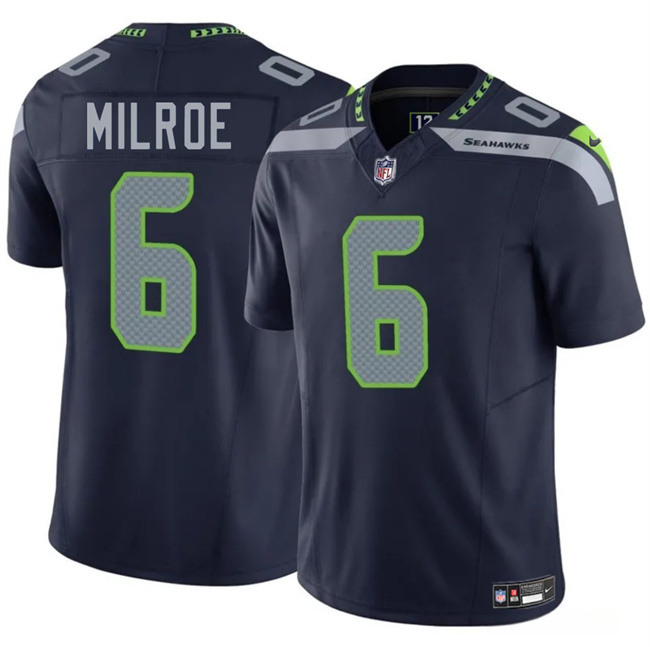 Men's Seattle Seahawks #6 Jalen Milroe Navy 2025 Draft F.U.S.E. Vapor Untouchable Limited Stitched Football Jersey Men's Seattle Seahawks #6 Jalen Milroe Navy 2025 Draft F.U.S.E. Vapor Untouchable Limited Stitched Football Jersey