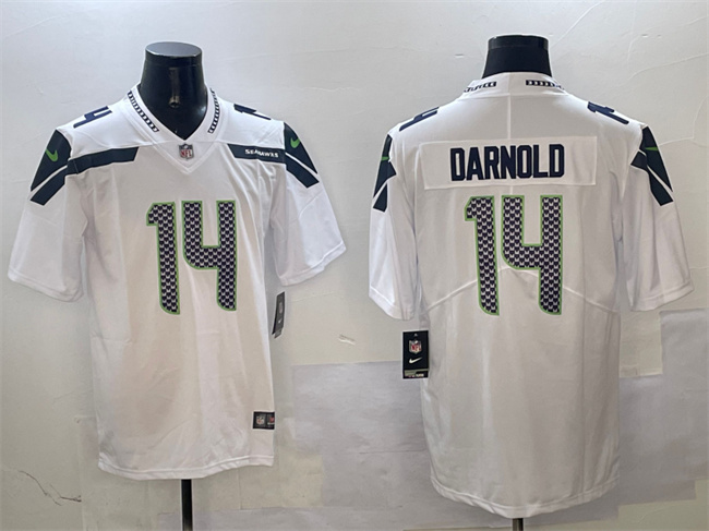 Men's Seattle Seahawks #14 Sam Darnold White 2025 Vapor Limited Stitched Football Jersey Men's Seattle Seahawks #14 Sam Darnold White 2025 Vapor Limited Stitched Football Jersey