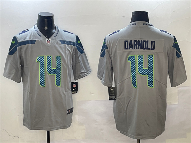 Men's Seattle Seahawks #14 Sam Darnold Grey 2025 Vapor Limited Stitched Football Jersey Men's Seattle Seahawks #14 Sam Darnold Grey 2025 Vapor Limited Stitched Football Jersey