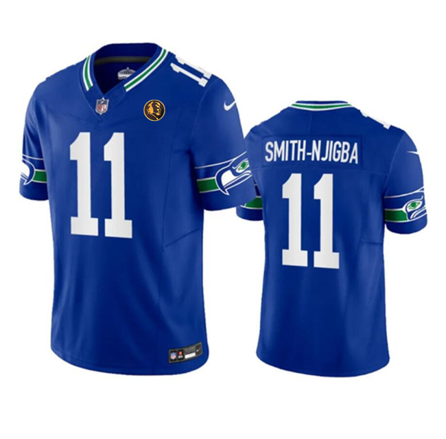 Men's Seattle Seahawks #11 Jaxon Smith-Njigba Royal 2023 F.U.S.E. Throwback With John Madden Patch Vapor Limited Stitched Football Jersey Men's Seattle Seahawks #11 Jaxon Smith-Njigba Royal 2023 F.U.S.E. Throwback With John Madden Patch Vapor Limited Stitched Football Jersey