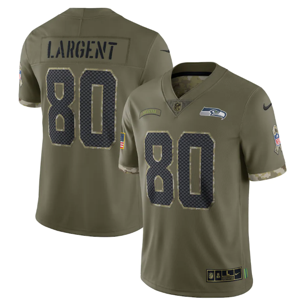 Men's Seattle Seahawks #80 Steve Largent Olive 2022 Salute To Service Limited Stitched Jersey Men's Seattle Seahawks #80 Steve Largent Olive 2022 Salute To Service Limited Stitched Jersey