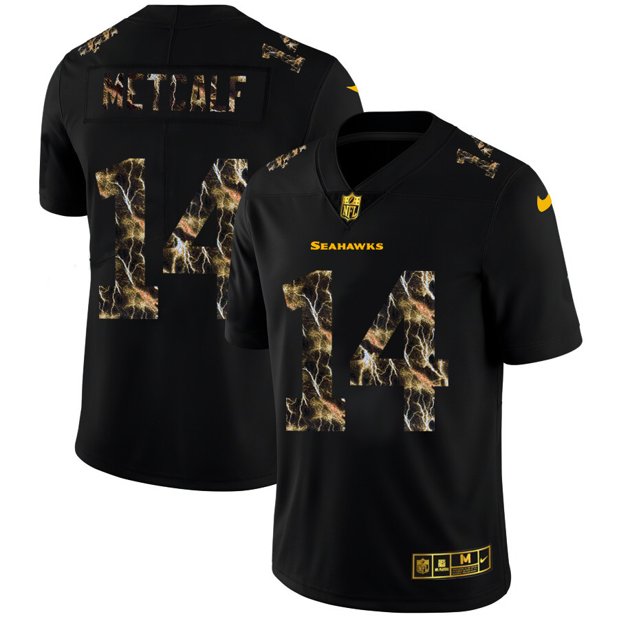 Seattle Seahawks #14 DK Metcalf Men's Black Nike Flocked Lightning Vapor Limited NFL Jersey Seattle Seahawks #14 DK Metcalf Men's Black Nike Flocked Lightning Vapor Limited NFL Jersey