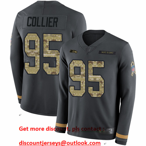 Seahawks #95 L.J. Collier Anthracite Salute to Service Men's Stitched Football Limited Therma Long Sleeve Jersey