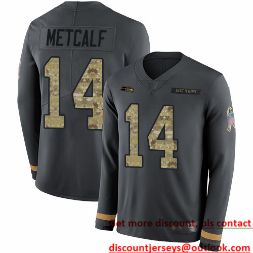 Seahawks #14 D.K. Metcalf Anthracite Salute to Service Men's Stitched Football Limited Therma Long Sleeve Jersey Seahawks #14 D.K. Metcalf Anthracite Salute to Service Men's Stitched Football Limited Therma Long Sleeve Jersey