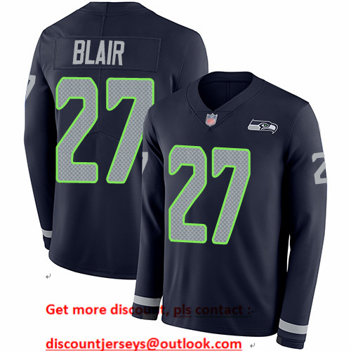 Seahawks #27 Marquise Blair Steel Blue Team Color Men's Stitched Football Limited Therma Long Sleeve Jersey Seahawks #27 Marquise Blair Steel Blue Team Color Men's Stitched Football Limited Therma Long Sleeve Jersey