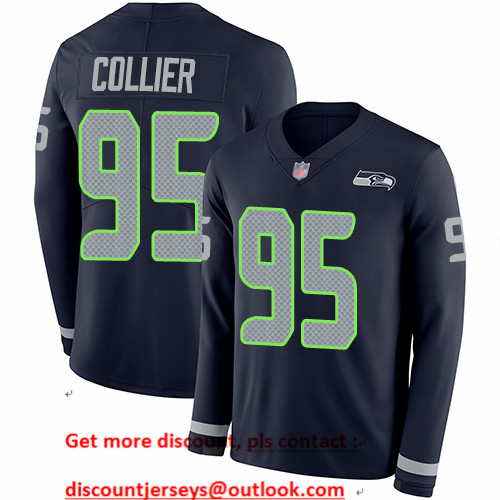 Seahawks #95 L.J. Collier Steel Blue Team Color Men's Stitched Football Limited Therma Long Sleeve Jersey