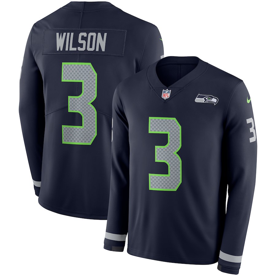 Men's Seahawks #3 Russell Wilson Navy Blue Team Color Men's Stitched NFL Limited Therma Long Sleeve Jersey Men's Seahawks #3 Russell Wilson Navy Blue Team Color Men's Stitched NFL Limited Therma Long Sleeve Jersey