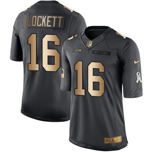 Nike Seahawks #16 Tyler Lockett Black Men's Stitched NFL Limited Gold Salute To Service Jersey Nike Seahawks #16 Tyler Lockett Black Men's Stitched NFL Limited Gold Salute To Service Jersey