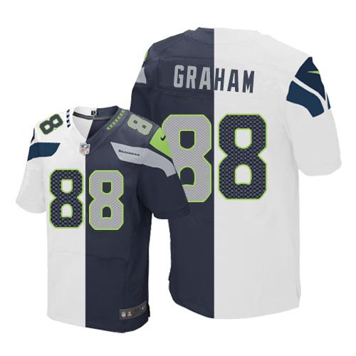 Nike Seahawks #88 Jimmy Graham White Steel Blue Men's Stitched NFL Elite Split Jersey Nike Seahawks #88 Jimmy Graham White Steel Blue Men's Stitched NFL Elite Split Jersey