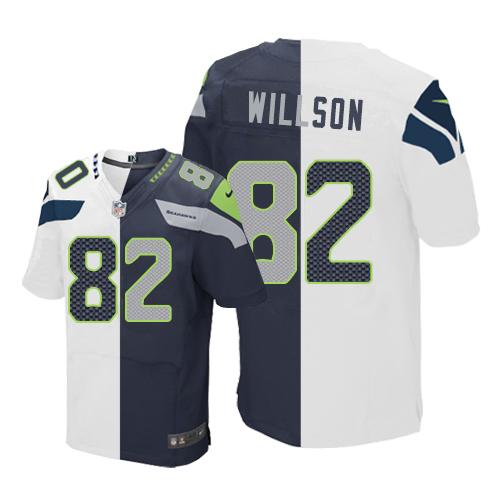 Nike Seahawks #82 Luke Willson White Steel Blue Men's Stitched NFL Elite Split Jersey Nike Seahawks #82 Luke Willson White Steel Blue Men's Stitched NFL Elite Split Jersey