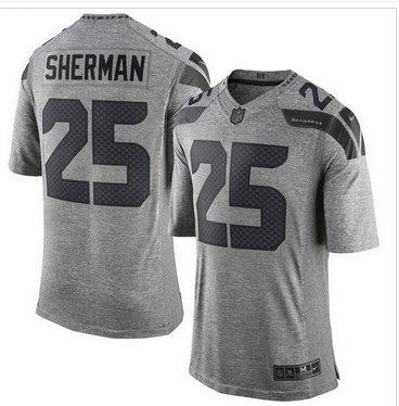 Nike Seattle Seahawks #25 Richard Sherman Gray Men's Stitched NFL Limited Gridiron Gray Jersey Nike Seattle Seahawks #25 Richard Sherman Gray Men's Stitched NFL Limited Gridiron Gray Jersey