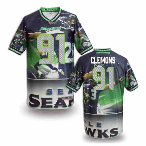 New Seattle Seahawks #91 Chris Clemons Team Color Elite Fanatical Version Jerseys