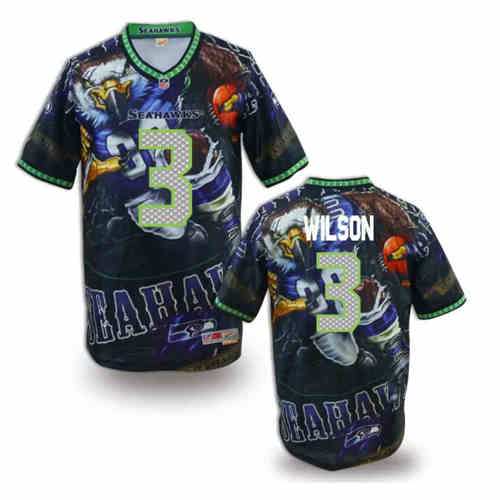 New Seattle Seahawks 3# Russell Wilson Team Color Elite Fanatical Version Jersey