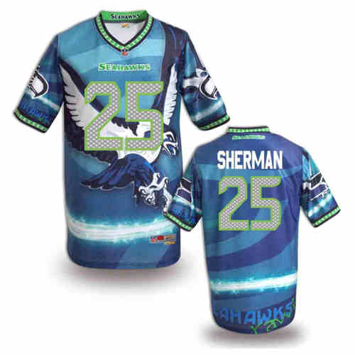 New Seattle Seahawks 25 Richard Sherman Team Color Elite Fanatical Version Jersey