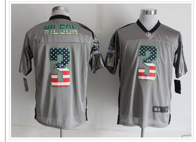 NEW Seattle Seahawks #3 Russell Wilson Grey NFL Elite USA Flag Fashion Jersey
