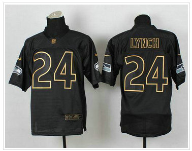 Seattle Seahawks #24 Marshawn Lynch Black Gold No. Fashion NFL Elite Jersey