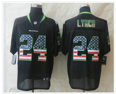 New Seattle Seahawks #24 Marshawn Lynch USA Flag Fashion Black Elite Jerseys